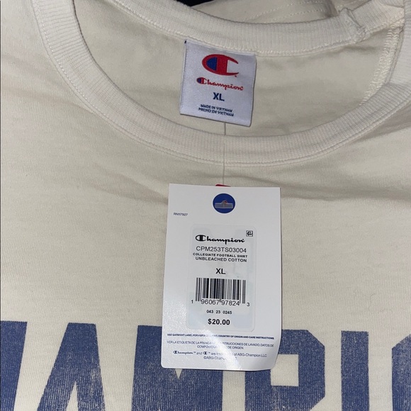 Champion Men's White Tee with Blue and Red Stripes - Picture 2 of 2